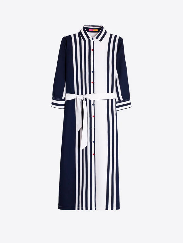Vilagallo Navy And White Striped Shirt Dress