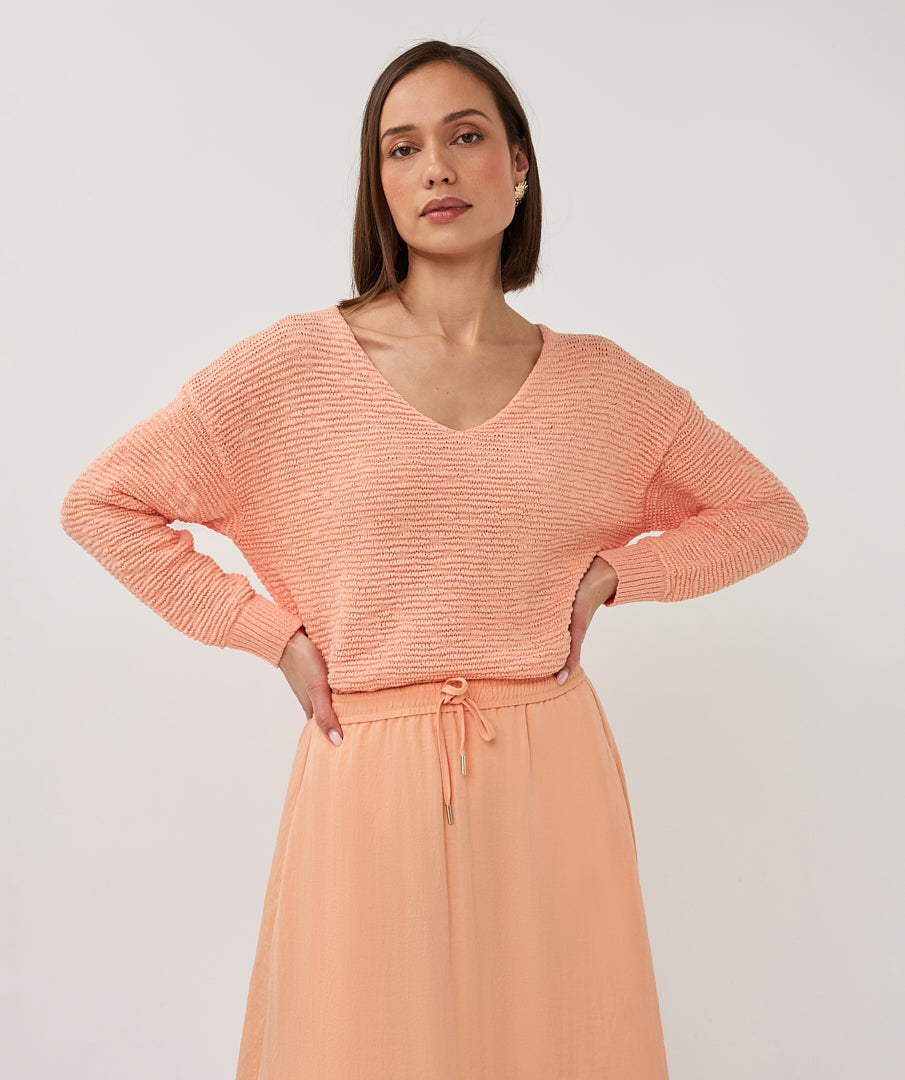 Esqualo Sweater Beige Light Weight V-Neck Sweater
