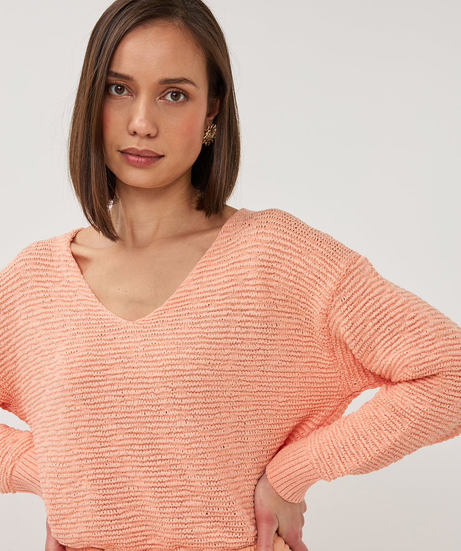 Esqualo Sweater Beige Light Weight V-Neck Sweater