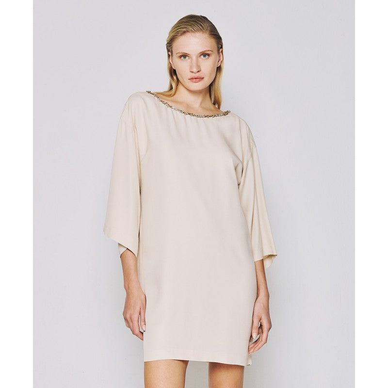 Access Fashion Vanilla Mini Dress With Decorative Rhinestones