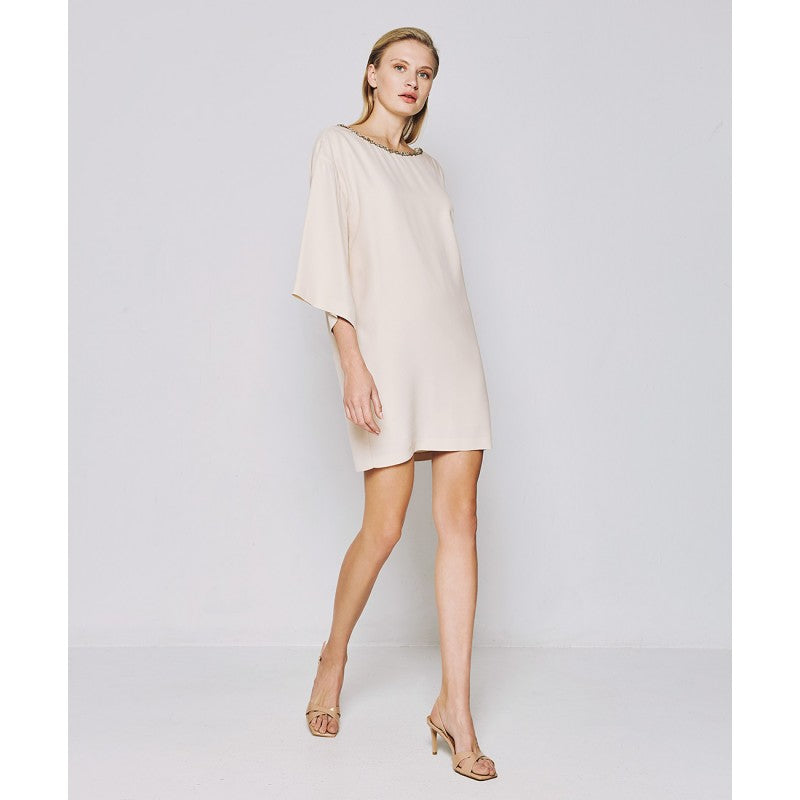 Access Fashion Vanilla Mini Dress With Decorative Rhinestones