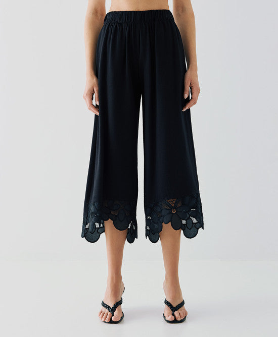 Access Fashion Black Lace Hem Cropped Trouser