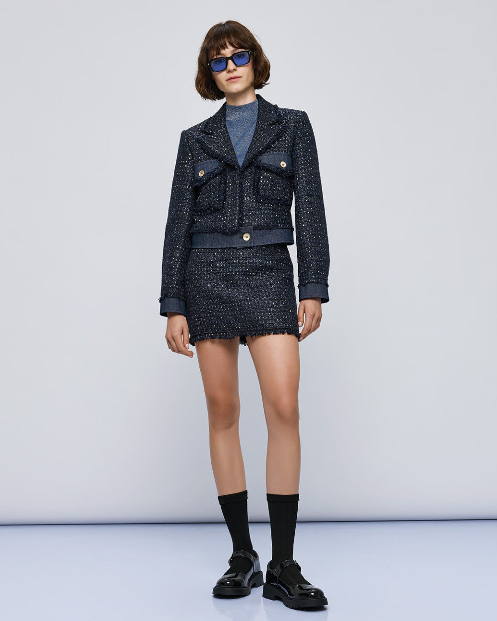Access Fashion Tweed Navy Mini Skirt