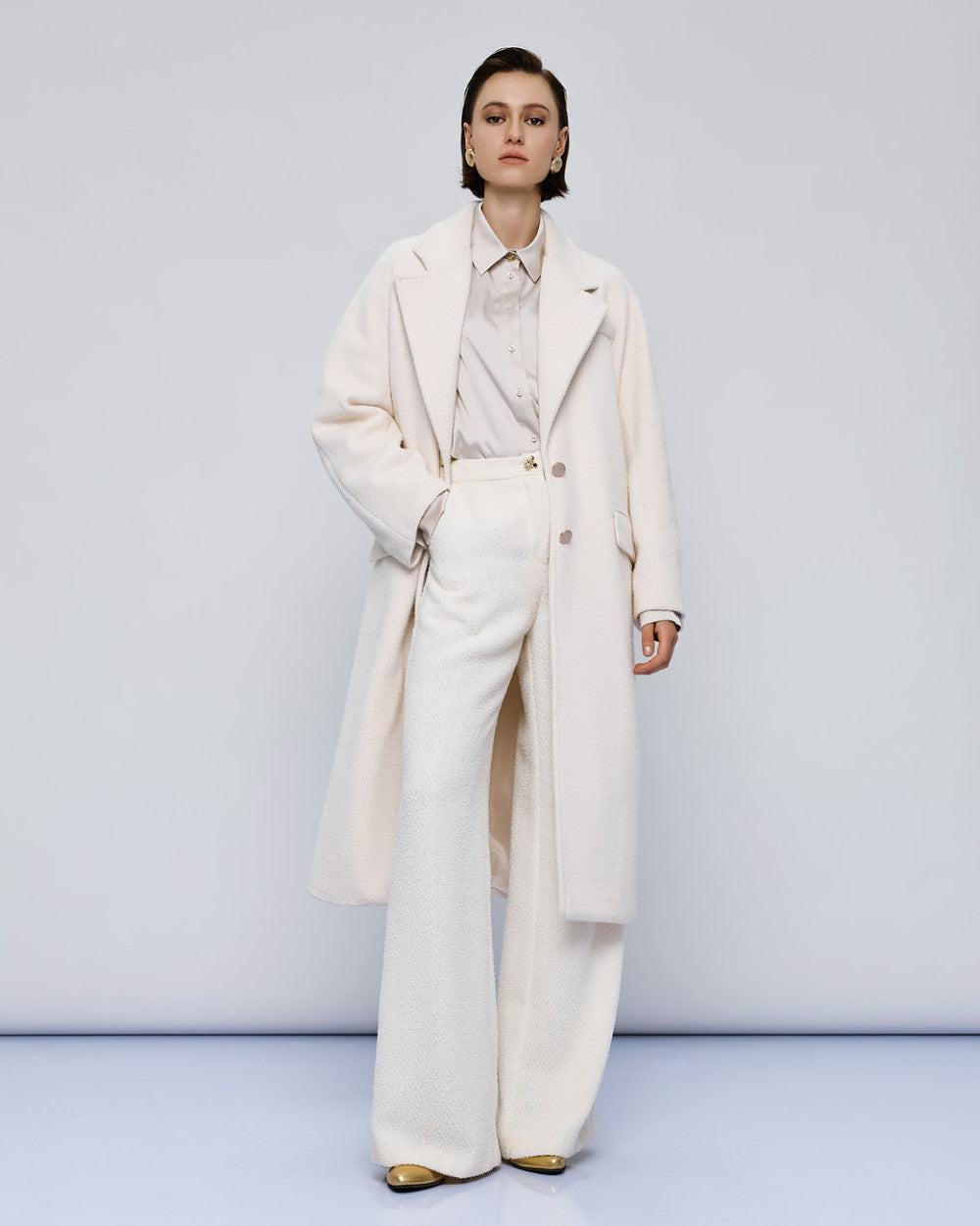 Access Fashion Cream Coat With Metallic Buttons