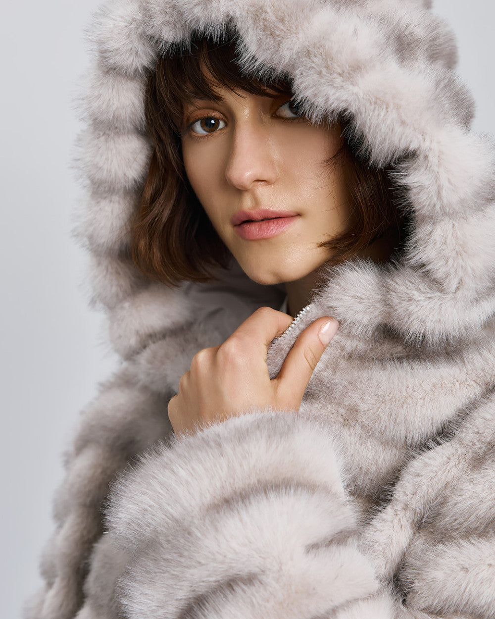 Access Fashion Cropped Faux Fur Grey Coat