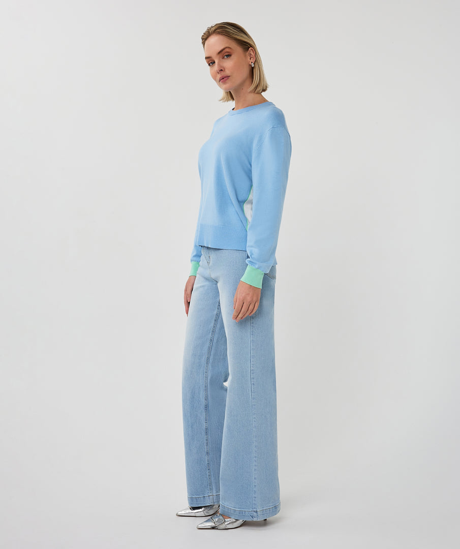 Esqualo Sweater Striped Pacific Blue Long Sleeved Sweater