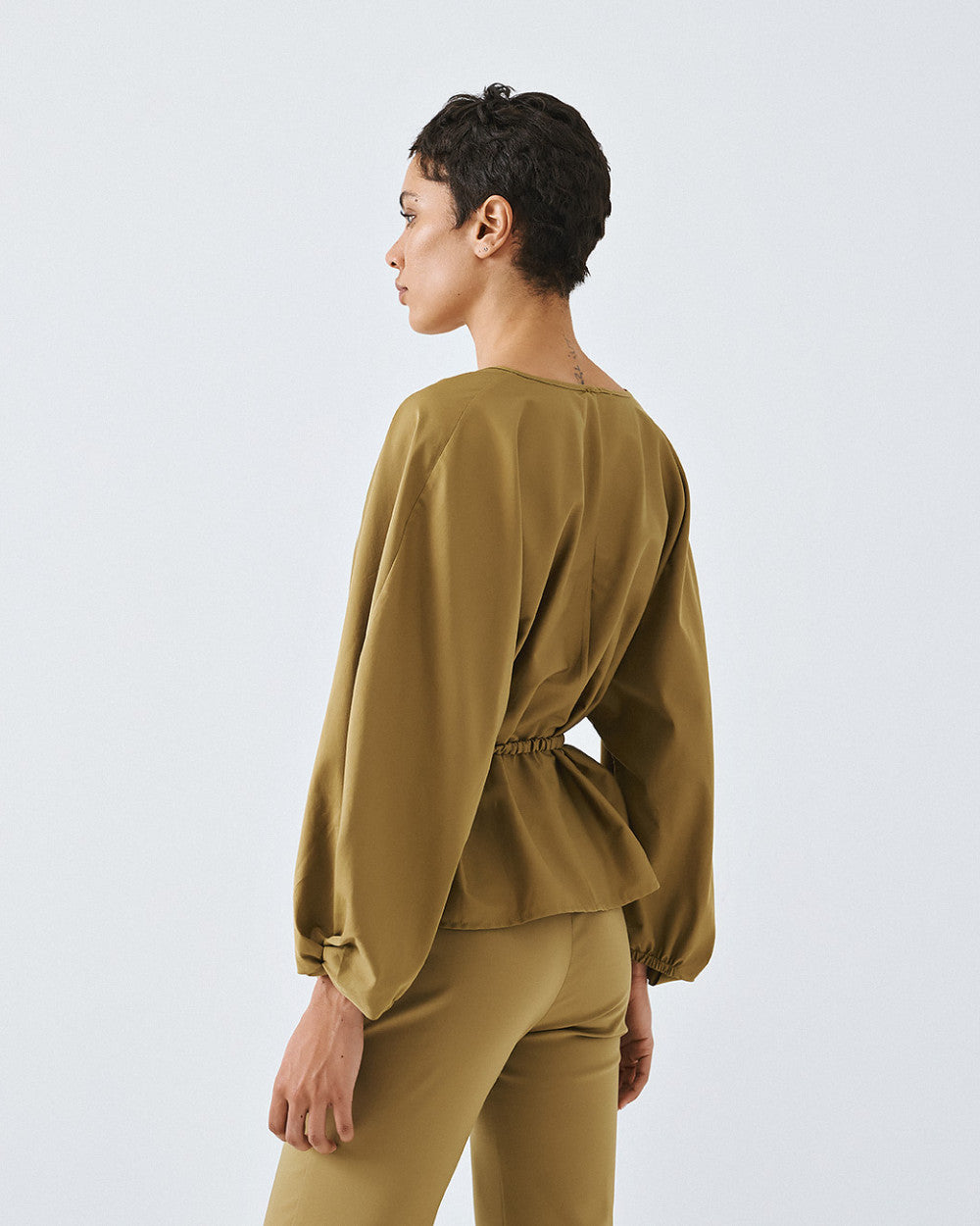 Access Fashion Olive Green Blouse With Boat Neckline