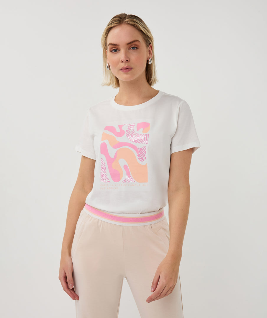 Esqualo T-Shirt 'Paris' - Off-White/Rose