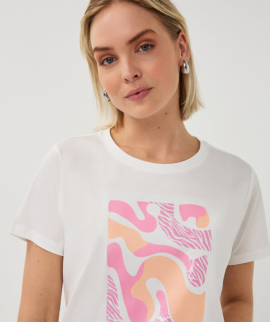 Esqualo T-Shirt 'Paris' - Off-White/Rose