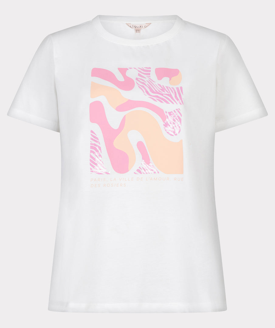 Esqualo T-Shirt 'Paris' - Off-White/Rose