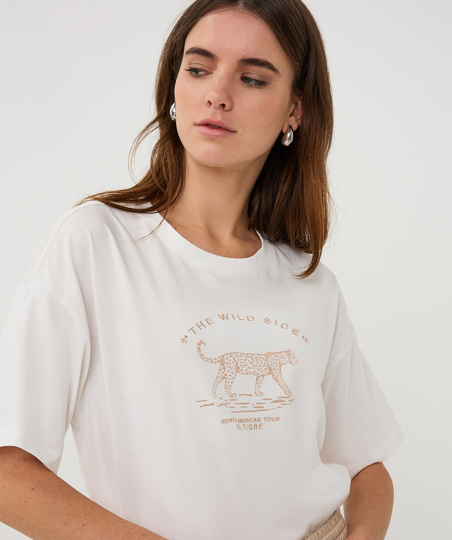 Esqualo T-Shirt 'animal' - Off White/Sand