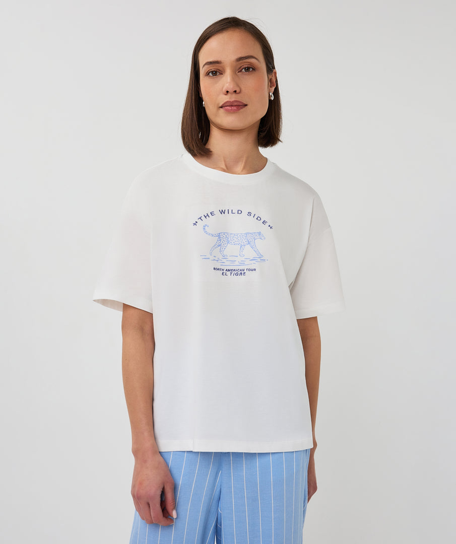 Esqualo Animal T-shirt - Off White/Blue