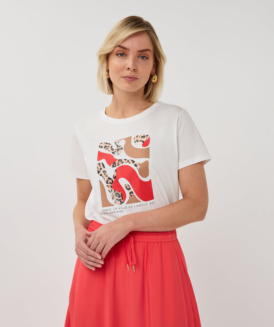 Esqualo T-shirt 'Paris' Off White/Red