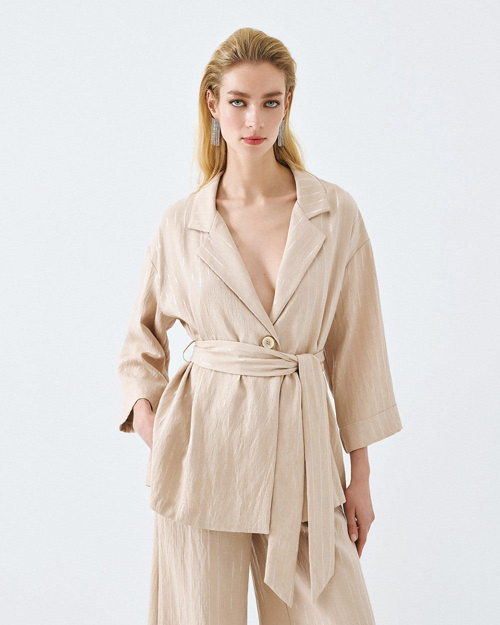 Access Fashion Beige Belted Jacket