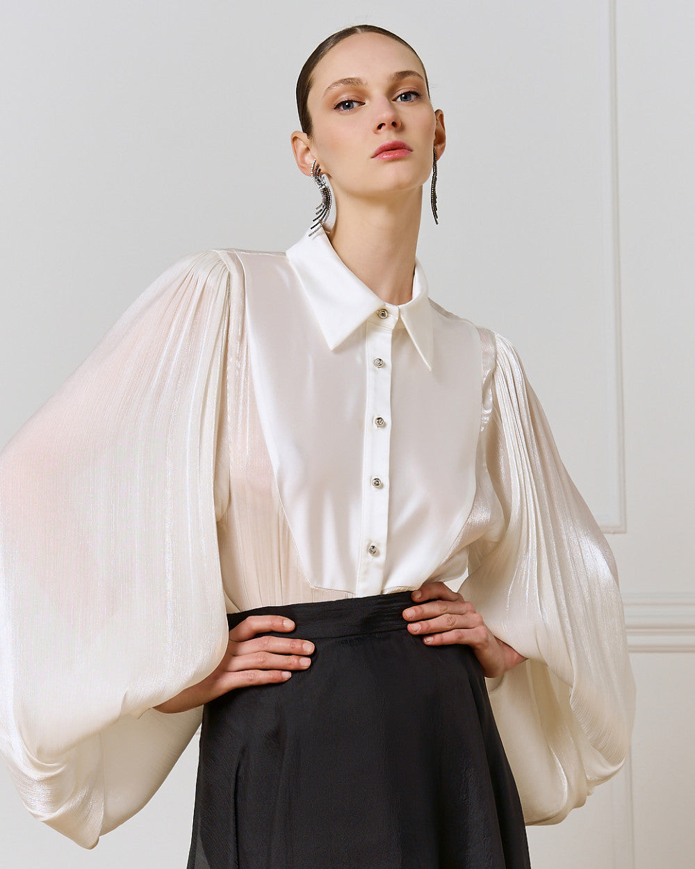 Access Fashion White Bodysuit Blouse With Satin Details