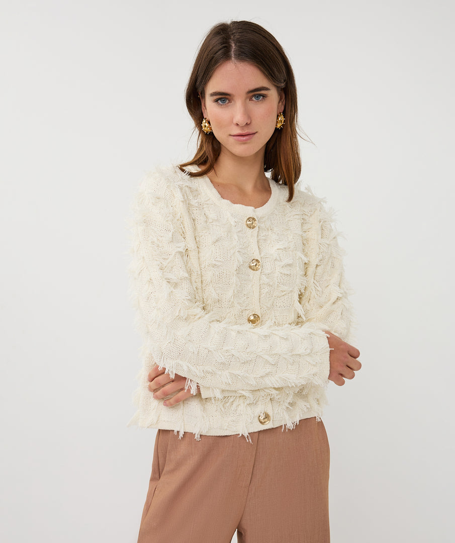 Esqualo Fringed Cardigan - Ecru