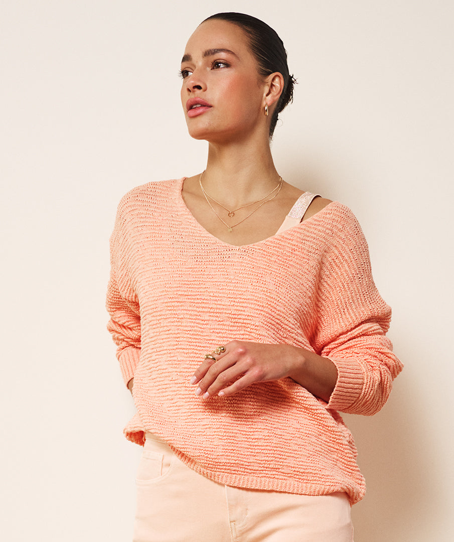 Esqualo Sweater Beige Light Weight V-Neck Sweat