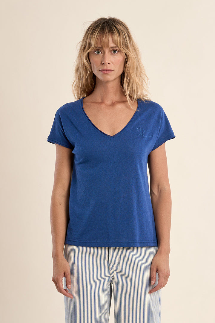 Molly Bracken Denim Blue V Neck T-Shirt