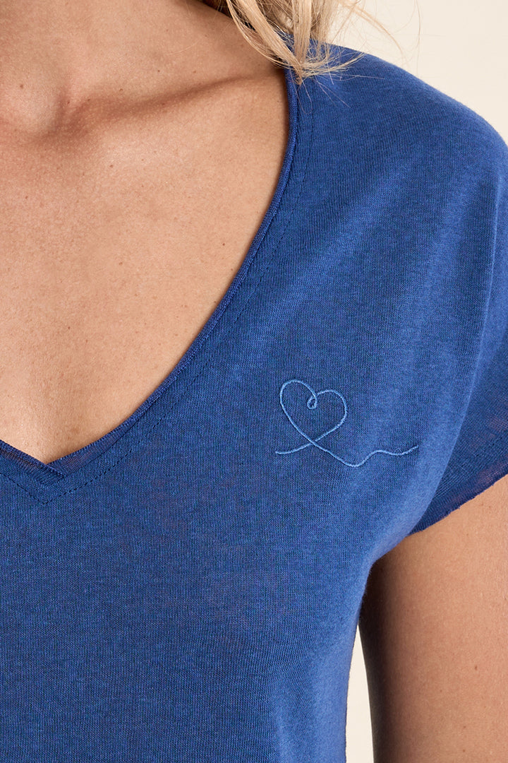 Molly Bracken Denim Blue V Neck T-Shirt