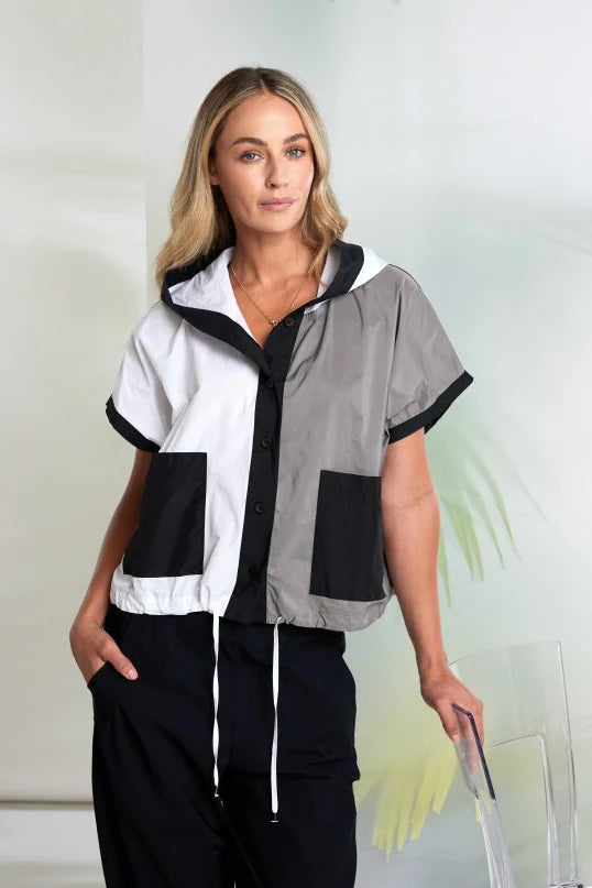 Naya Multi Two Tone Hooded Jacket With Contrast Panel And Pockets