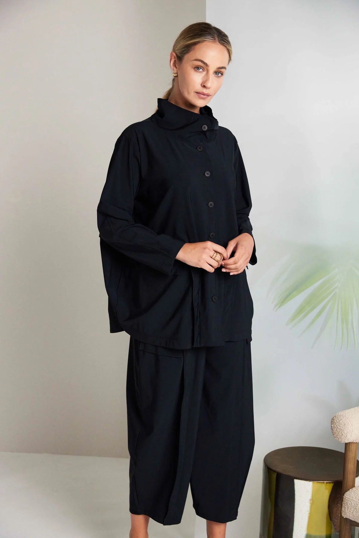 Naya Black Baloon Shape Trouser With Curved Panel Front And Pocket Detail