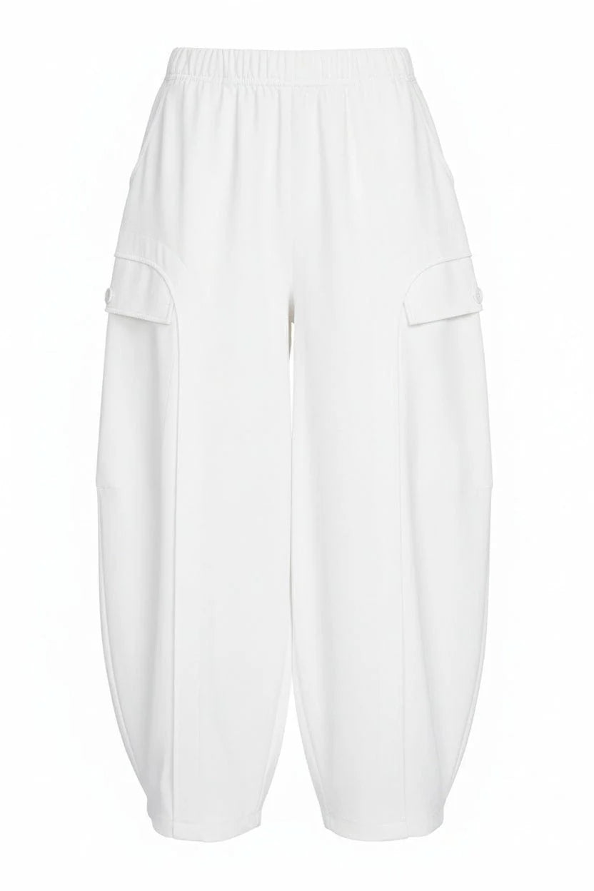 Naya White Baloon Shape Trouser With curved Panel Front And Pocket Detail