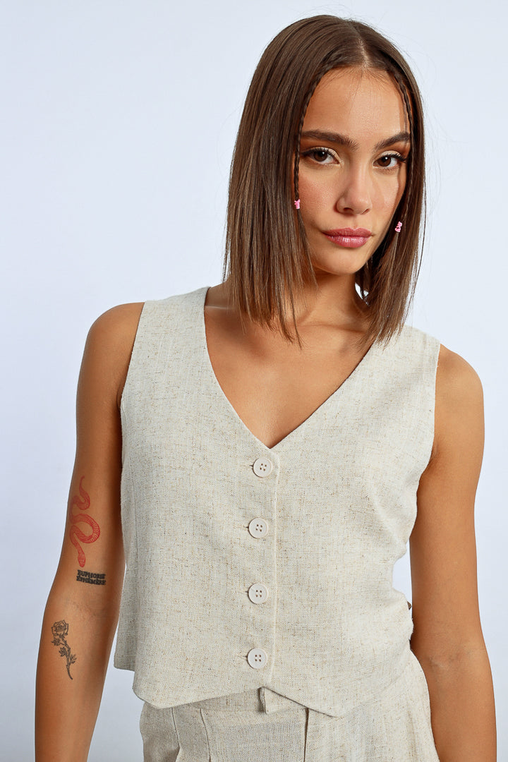 Lili Sidonio Oatmeal Sleeveless Waistcoat