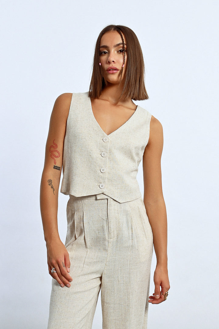 Lili Sidonio Oatmeal Sleeveless Waistcoat