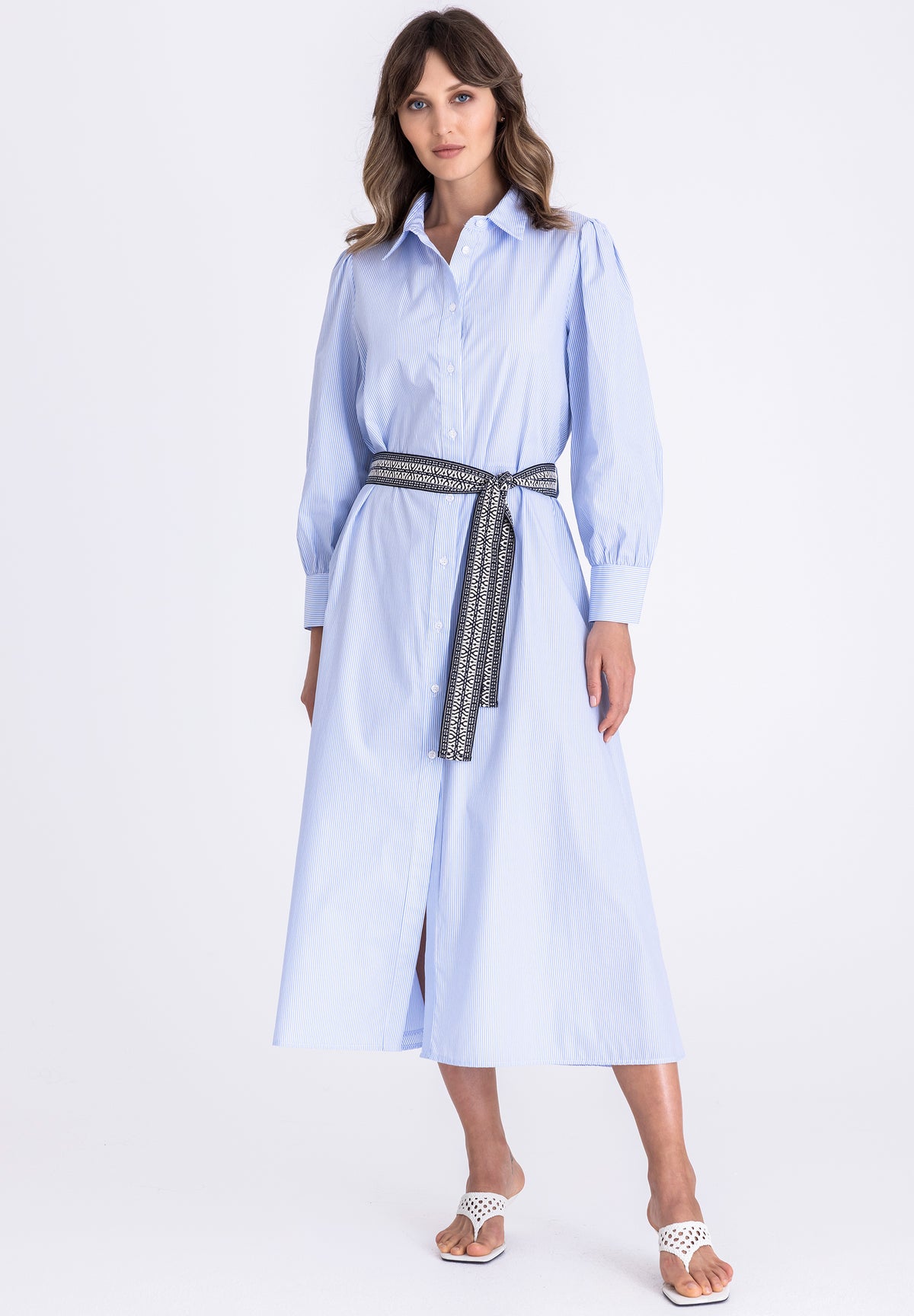 Tuzzi Striped Belted Shirt Style Dress