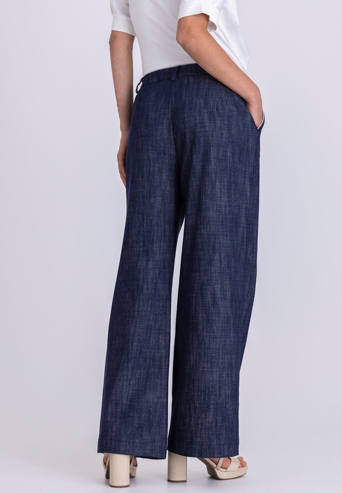 Tuzzi Blue Denim Wide Leg Jeans With Decorative Sparkle On Pocket