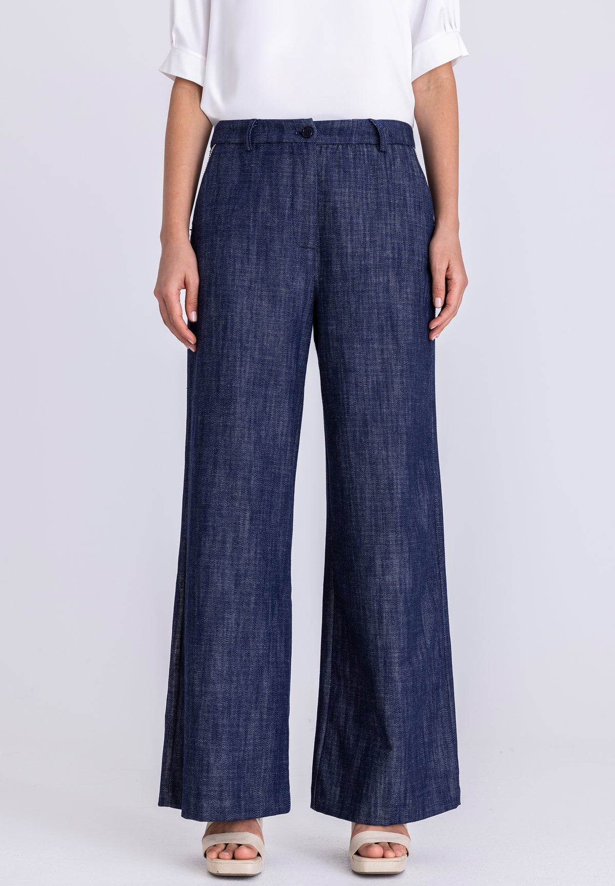 Tuzzi Blue Denim Wide Leg Jeans With Decorative Sparkle On Pocket