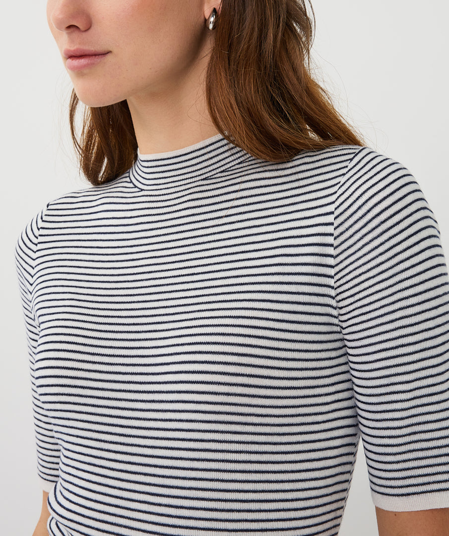 Esqualo Sweater S/S Striped Off White/Navy