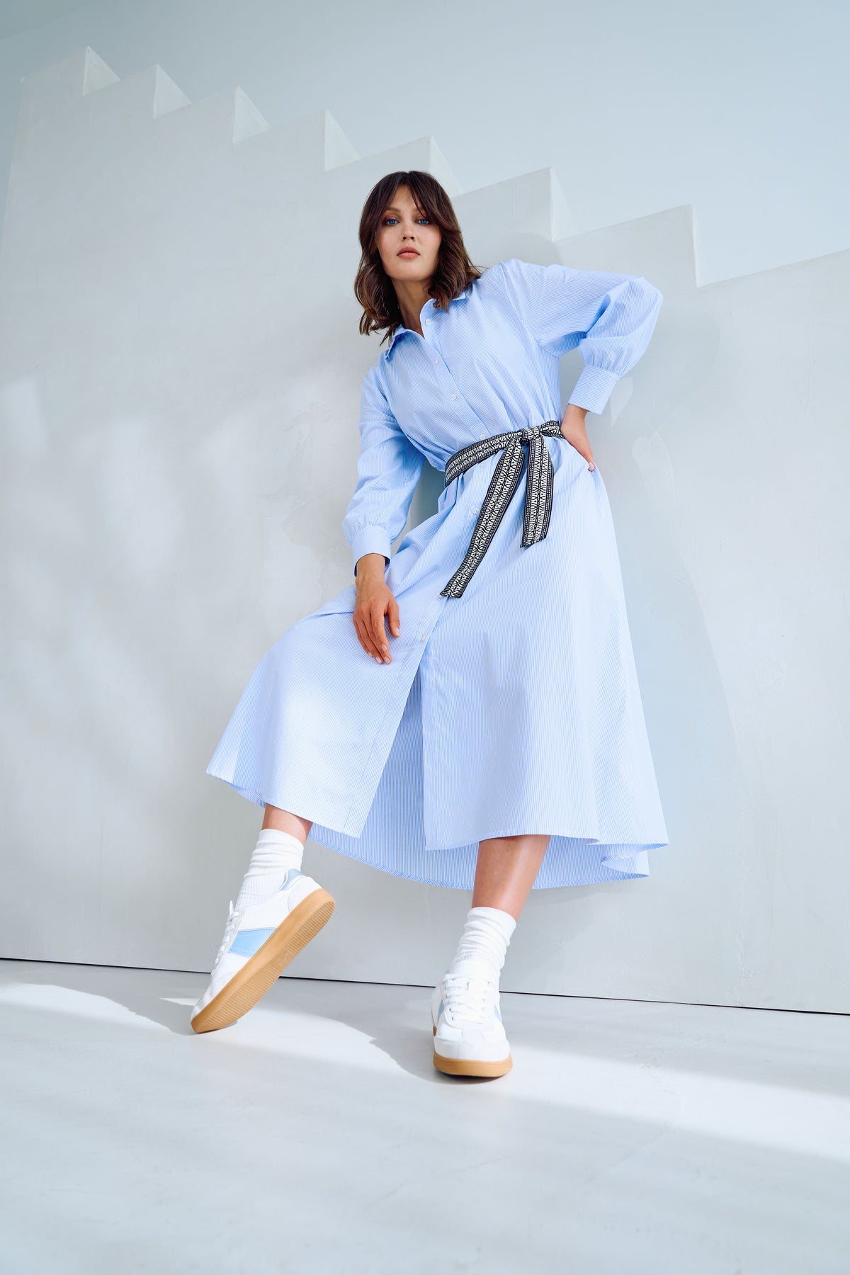 Tuzzi Striped Belted Shirt Style Dress