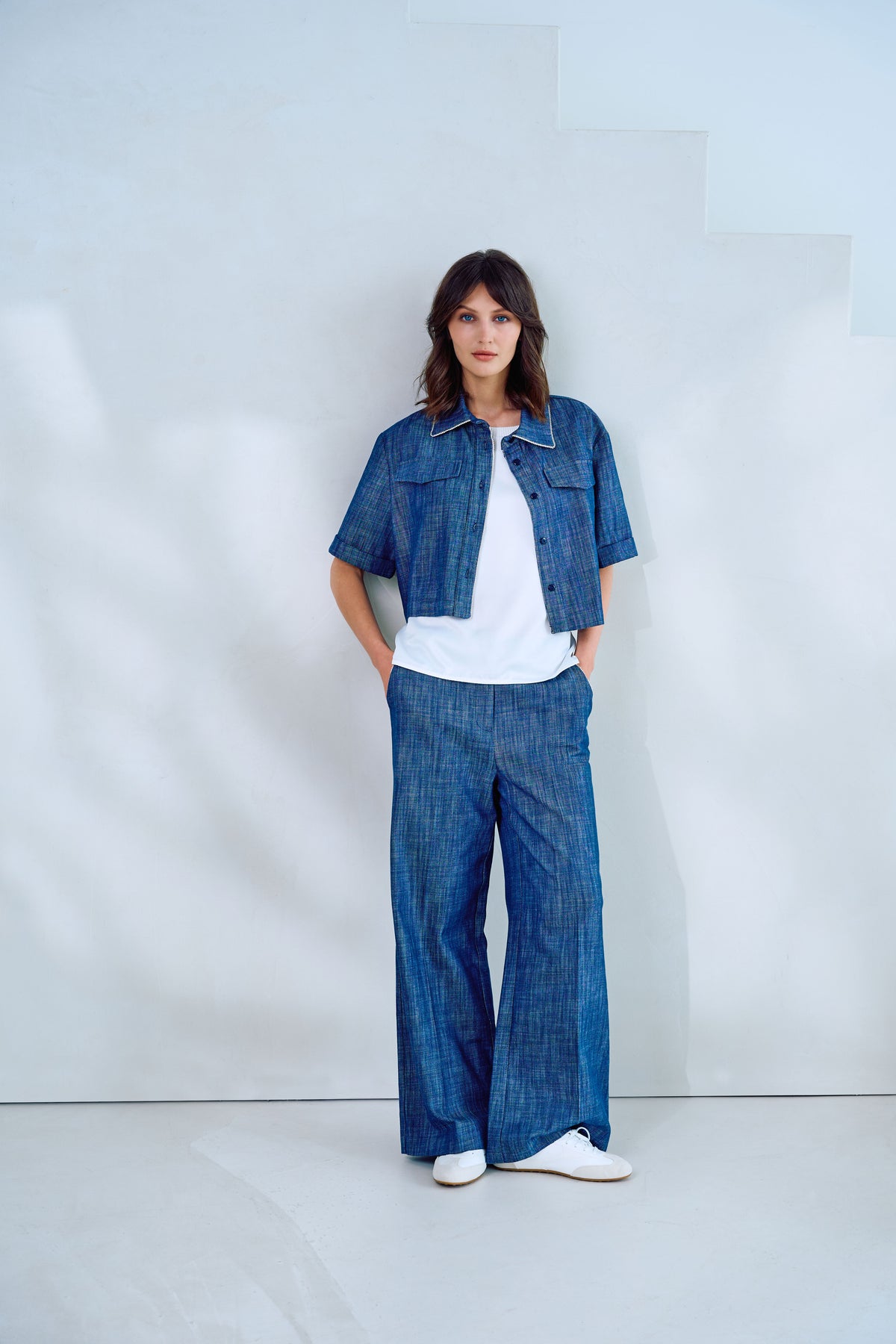 Tuzzi Blue Denim Wide Leg Jeans With Decorative Sparkle On Pocket