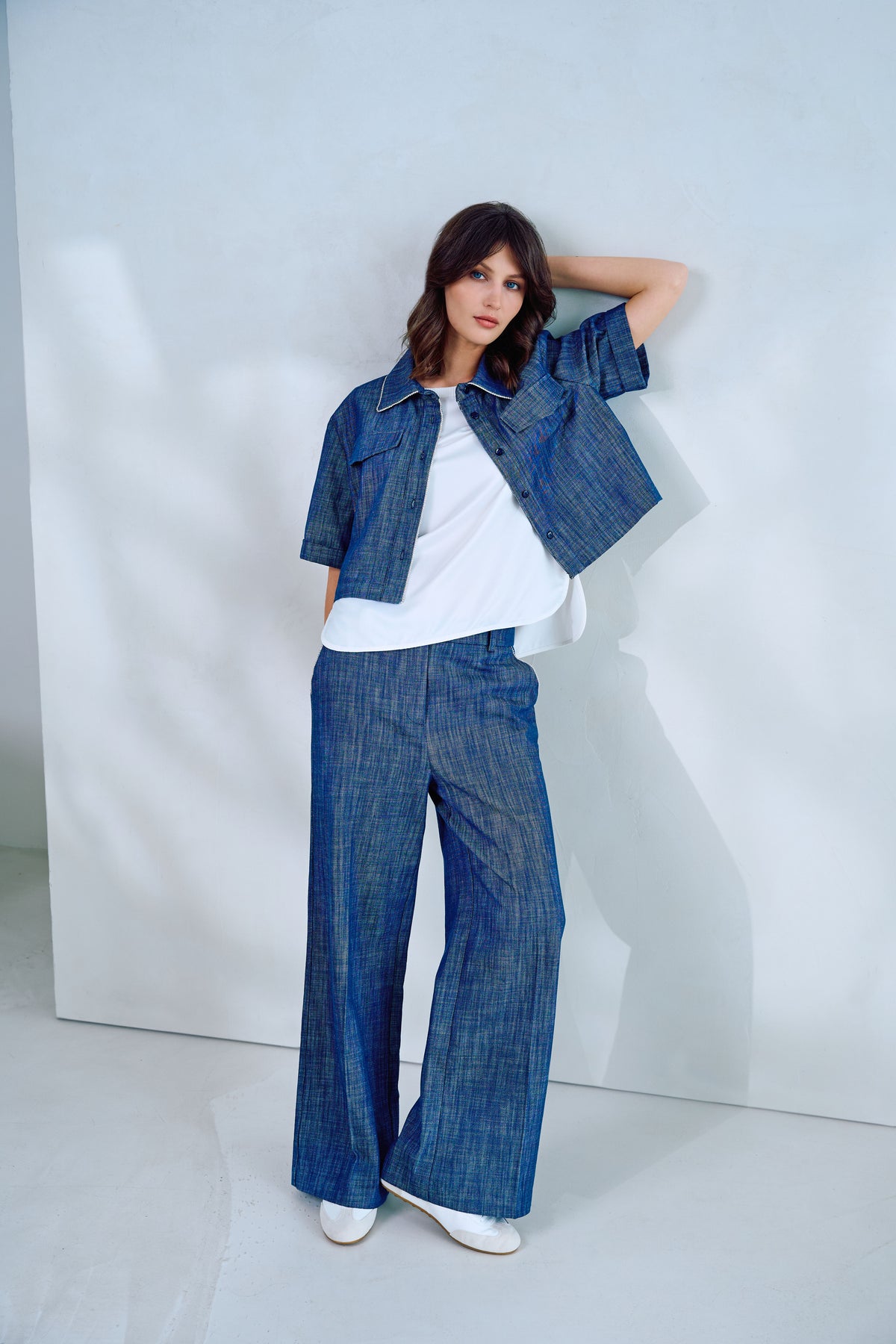 Tuzzi Blue Denim Wide Leg Jeans With Decorative Sparkle On Pocket