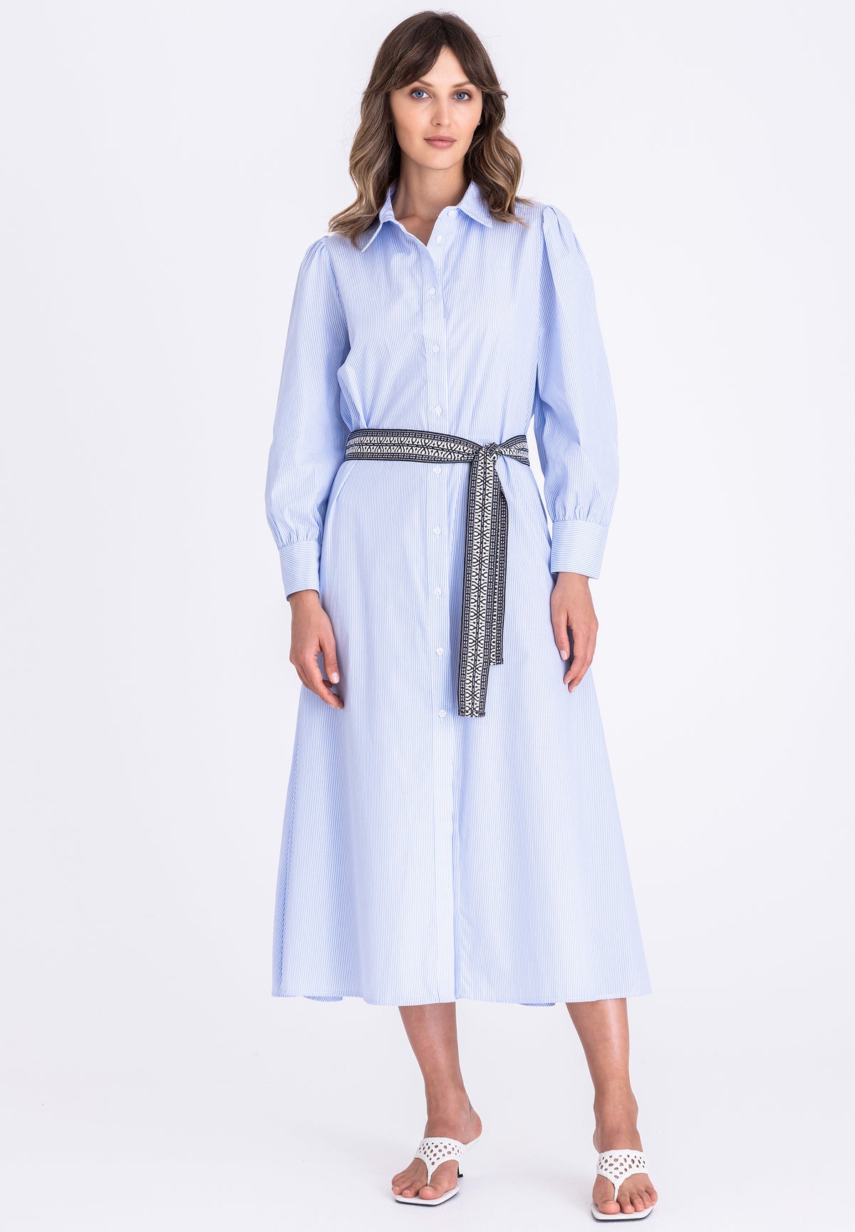 Tuzzi Striped Belted Shirt Dress