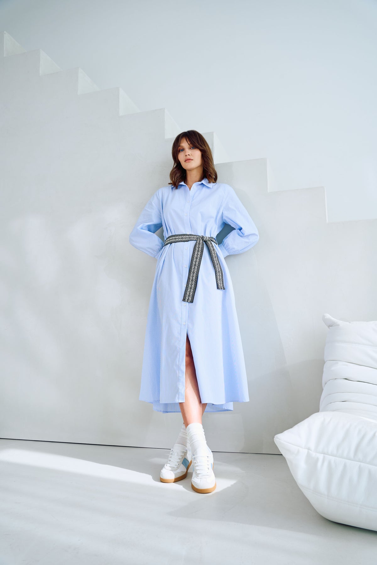 Tuzzi Striped Belted Shirt Style Dress