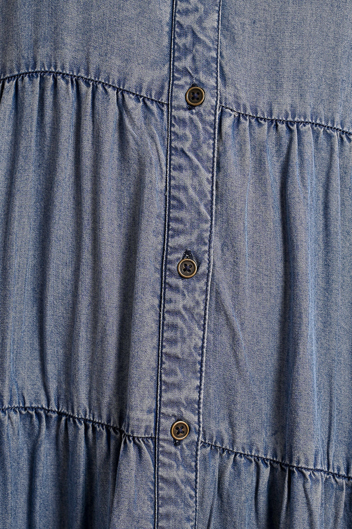 Molly Bracken Denim Blue Tiered Shirt Style Dress