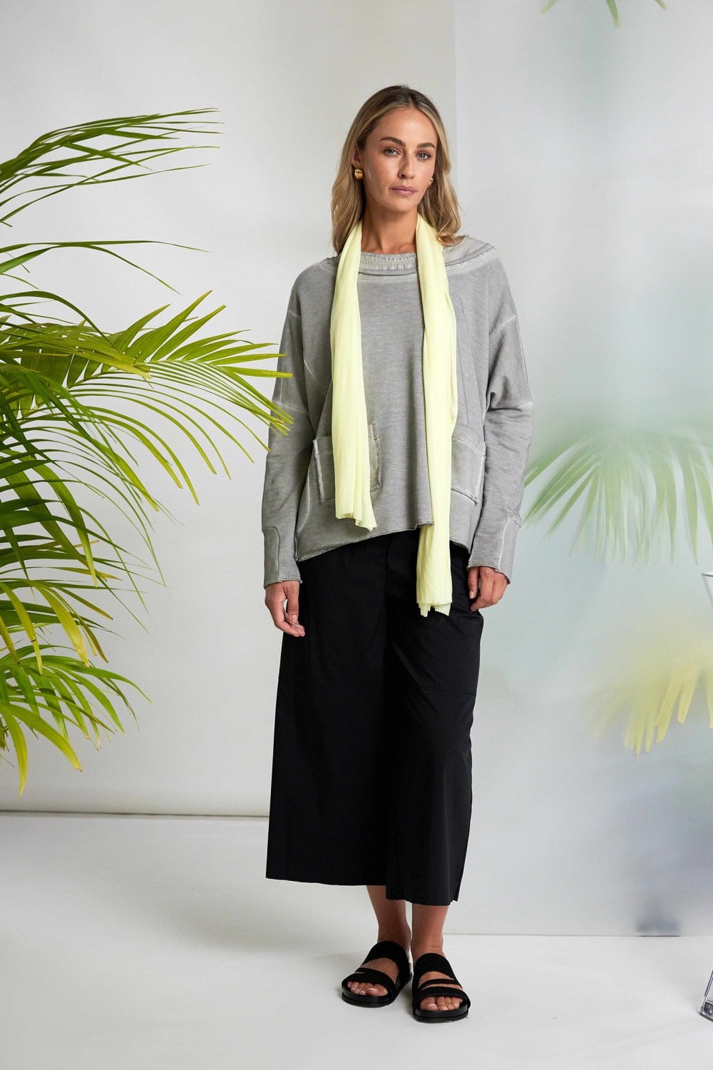 Naya Faded Washed Effect Round Neck Top With Pocket Detail