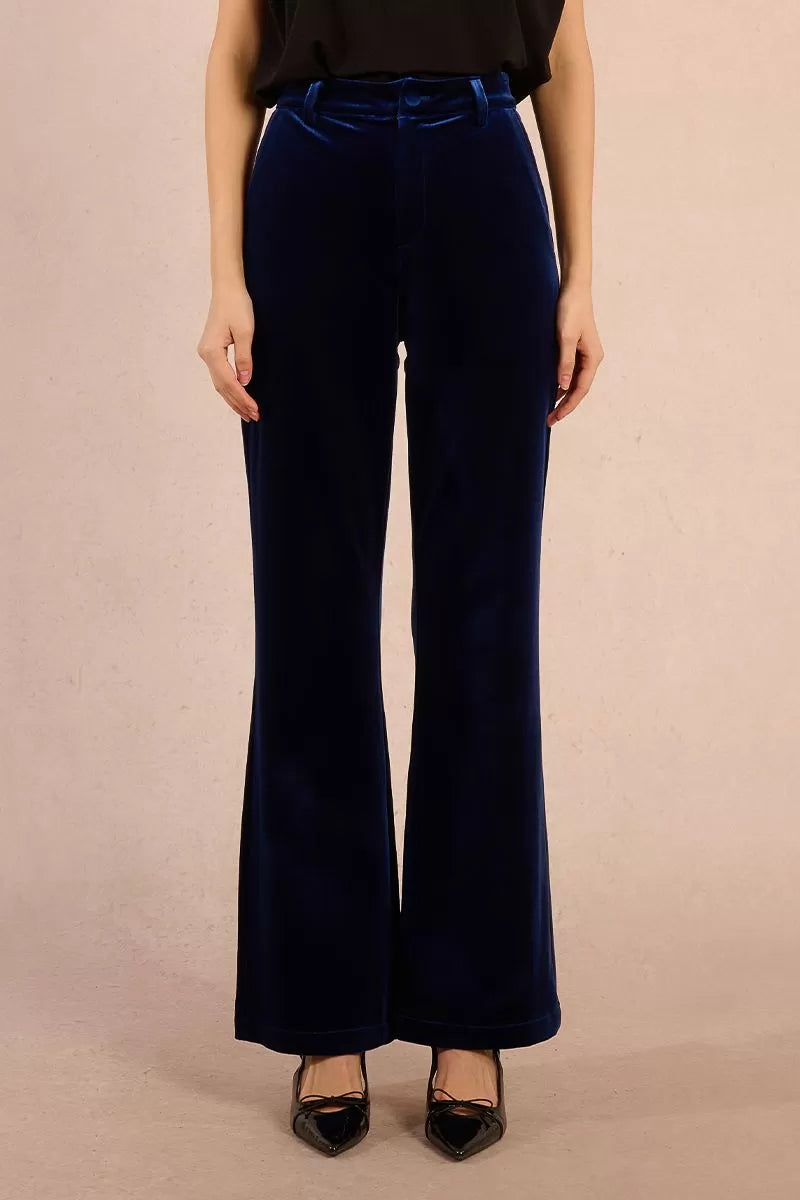 Molly Bracken Flared Velvet Navy Pants