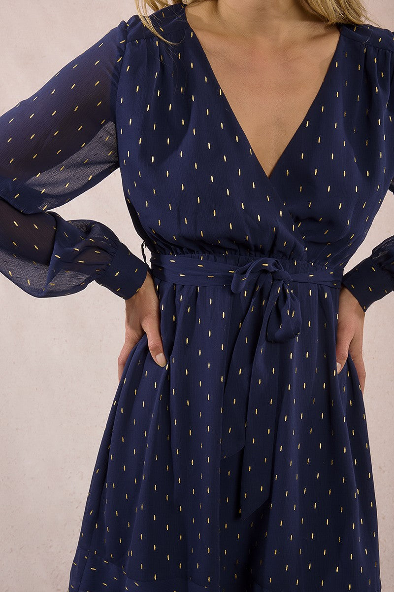 Molly Bracken Polka Dot Wallet Style Navy Dress