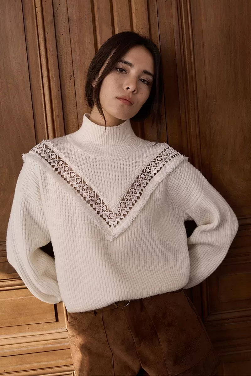 Molly Bracken Off White Sweater With Fancy Bust