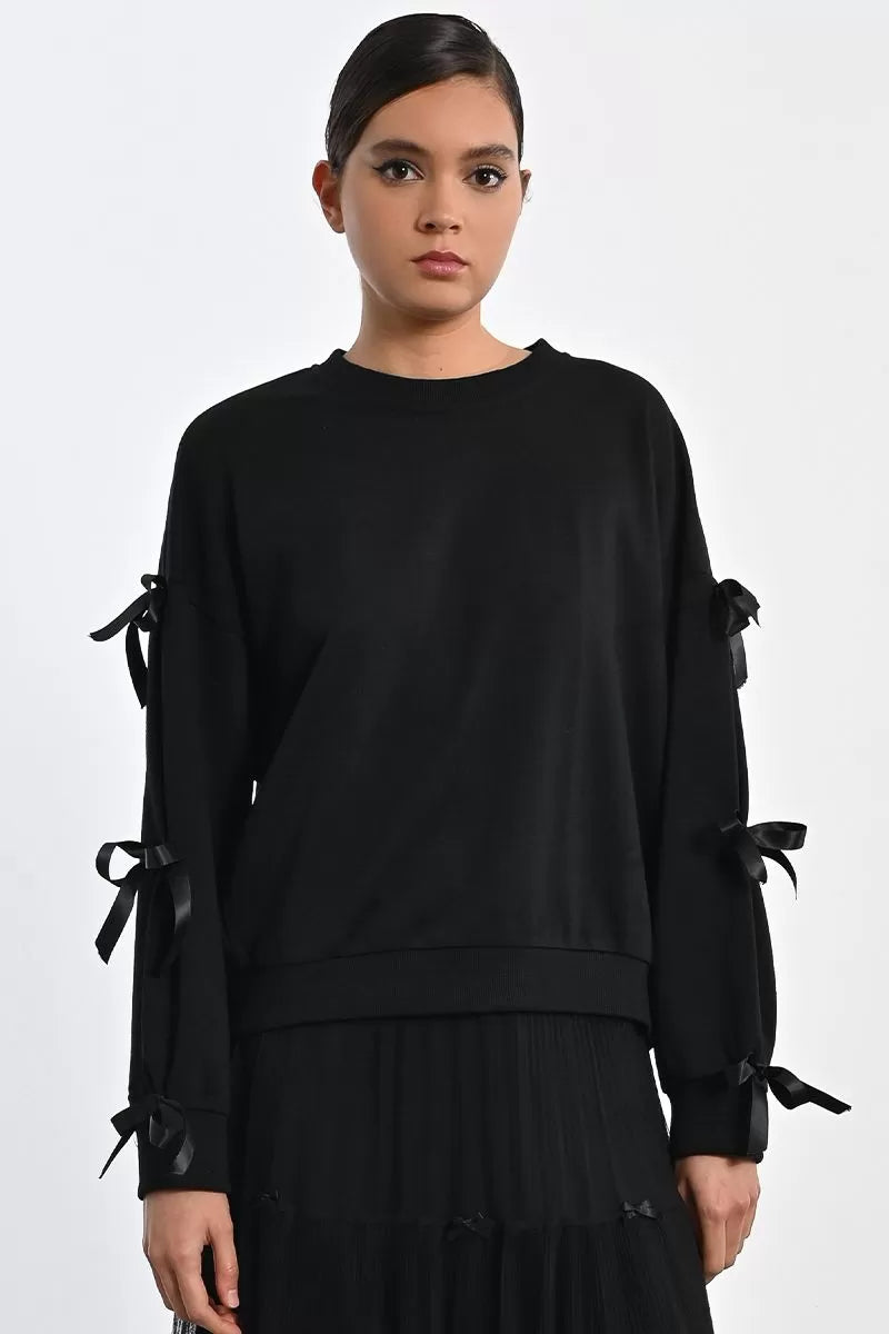 Lili Sidonio Black Sweatshirt With Fancy Bows