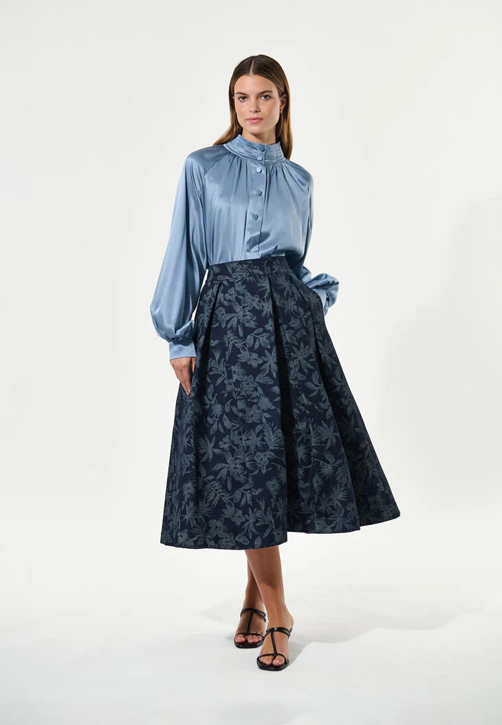 Dea Kudibal Abey Floral Print Denim Flared Skirt
