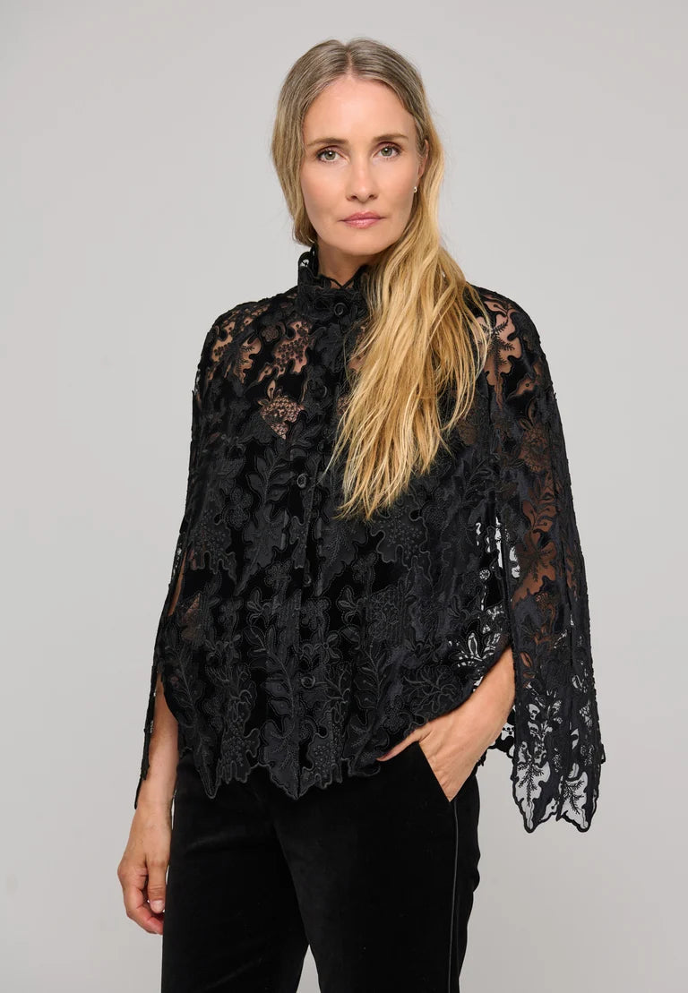 Dea Kudibal Amina Black Embroidery Cape With Buttons