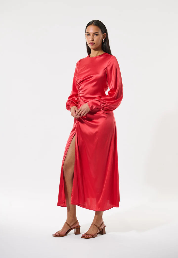 Dea Kudibal Red Stretch Silk Amaranth Maj Dress With Draping Details