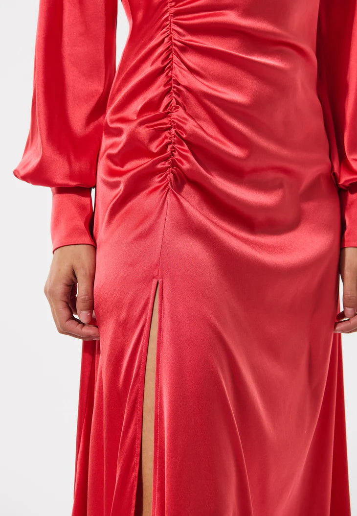 Dea Kudibal Red Stretch Silk Amaranth Maj Dress With Draping Details