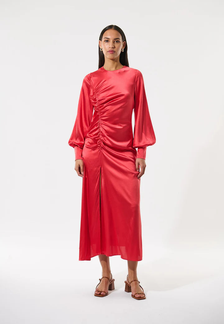 Dea Kudibal Red Stretch Silk Amaranth Maj Dress With Draping Details