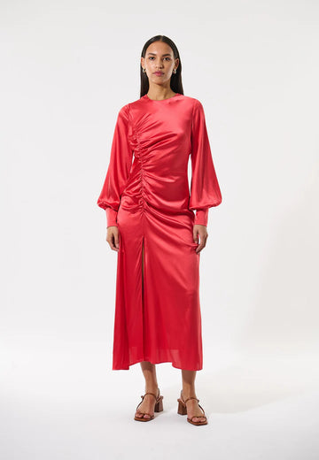 Dea Kudibal Red Stretch Silk Amaranth Maj Dress With Draping Details