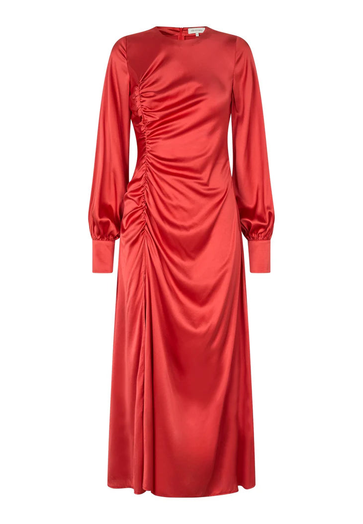 Dea Kudibal Red Stretch Silk Amaranth Maj Dress With Draping Details